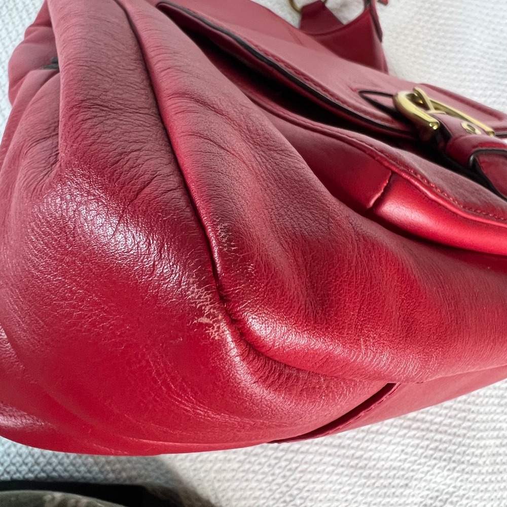 COACH Campbell Dark Red Leather Large Hobo Shoulder Bag Chunky Brass Buckle Y2K - Picture 8 of 16